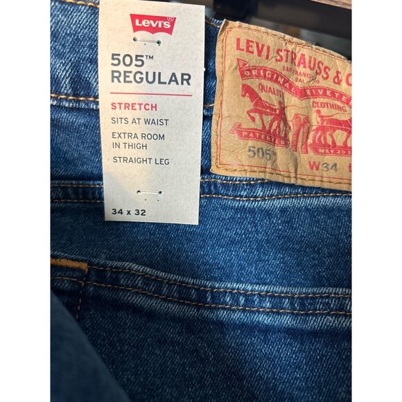 NWT LEVI'S 505 Regular Fit Jeans 34 x 32 Goldenrod Blue Straight Leg Stretch - Picture 4 of 8